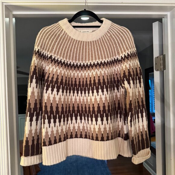 Everlane Brown/ Beige Fair Isle Sweater  Size M - Picture 1 of 8